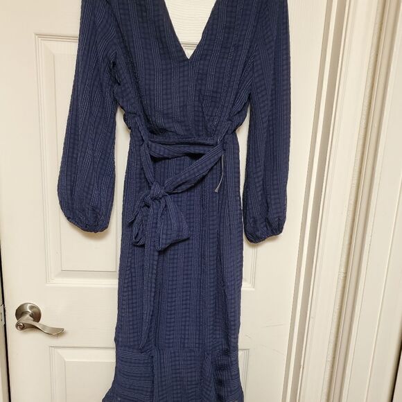 NSR fdress size small navy blue faux wrap textured evening - Picture 7 of 9